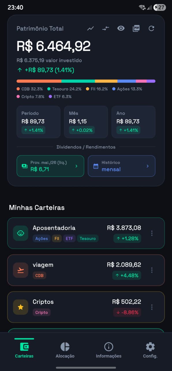 vj wallet — tela principal