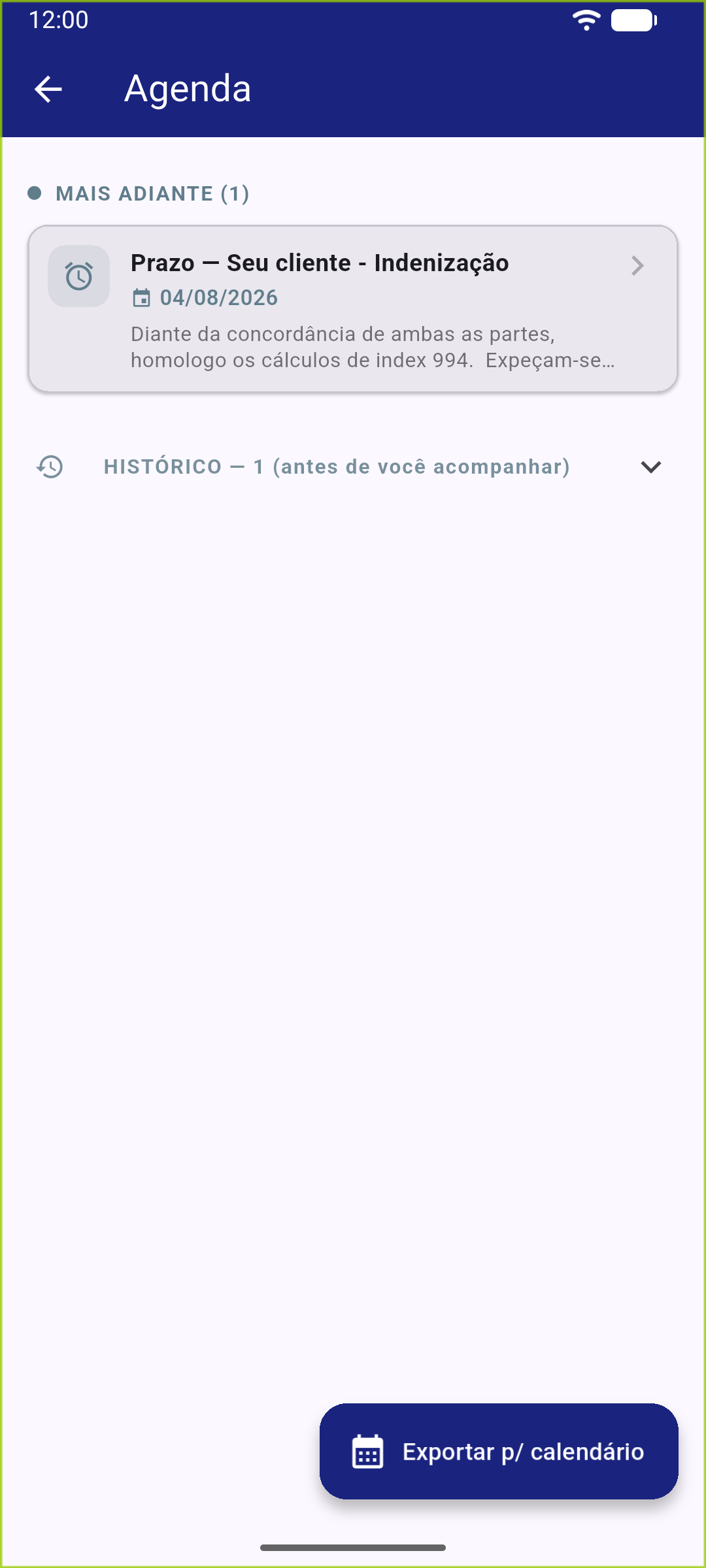 Agenda de prazos