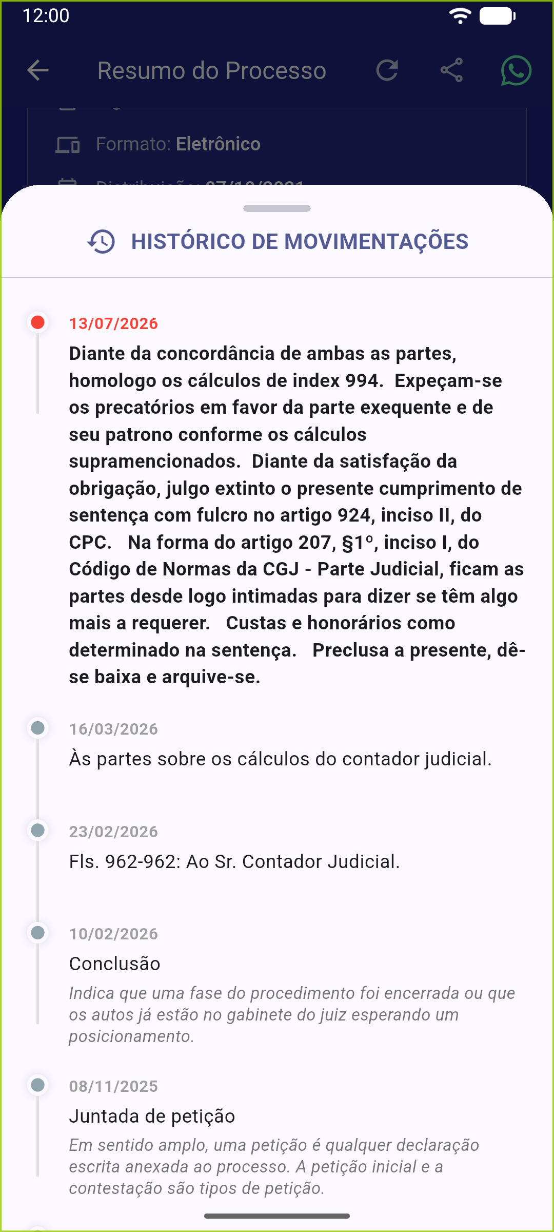 Histórico de movimentações